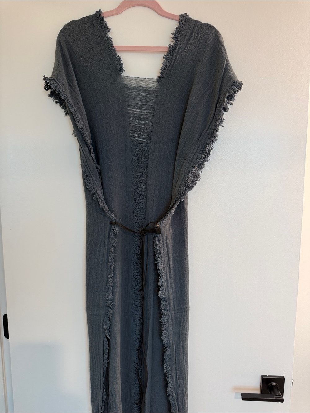 Dark Gray Fringe-Trim Maxi Dress
